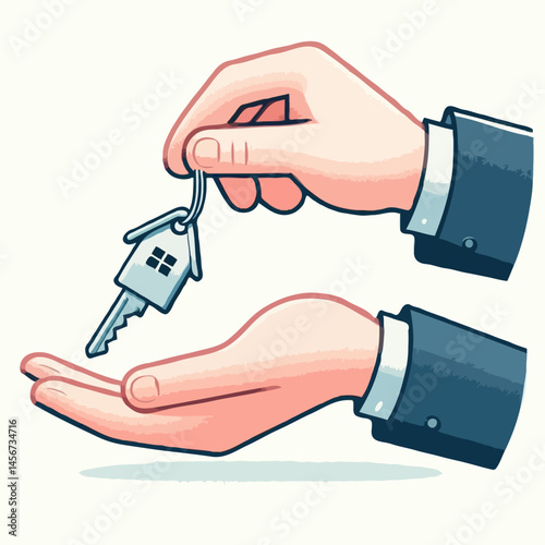 Hand giving house key with home shaped charm