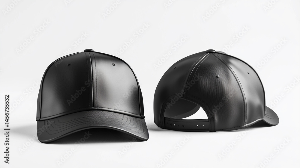 Fototapeta premium Black baseball cap template set isolated on a white background