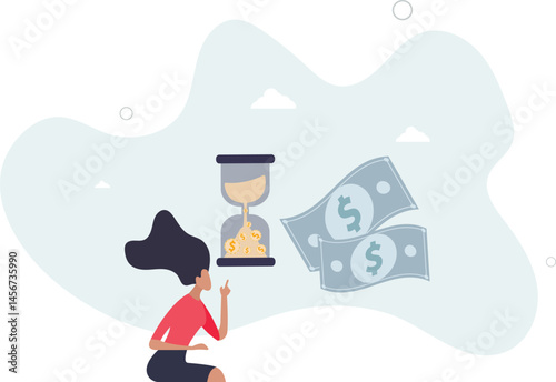 Time is money, long term investment to gain profit earning, interest rate return from savings, salary growth or wage increase concept, character life .
