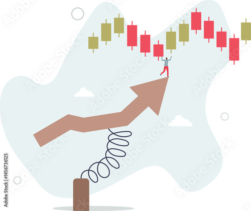 Riding market up trend, risk and uncertainty, stock market or cryptocurrency volatility, price movement, risk management concept. character life .