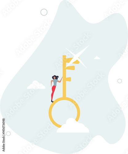 Business key success, solution to unlock career opportunity, aspiration or motivation to success, challenge or leadership concept. character life .