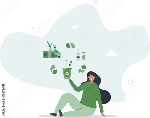 Eco friendly sustainable, Plastic and glass recycling process. character life .