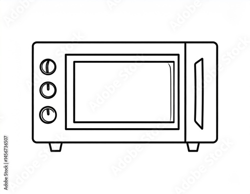Obraz na płótnie Line drawing of a microwave with a clear display, knobs, and handle in minimalist style w salonie