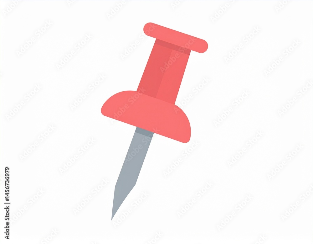 A vector illustration of a red push pin. The metal pin is gray, set against a white background