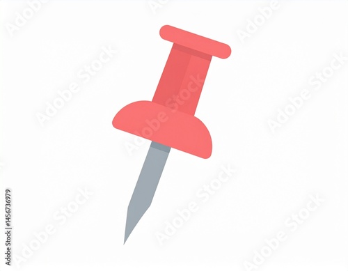 Obraz na płótnie A vector illustration of a red push pin. The metal pin is gray, set against a white background w salonie