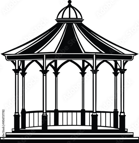 Gazebo silhouette, Gazebo silhouette vector, Gazebo icon, Black gazebo park silhouette vector, vector illustration