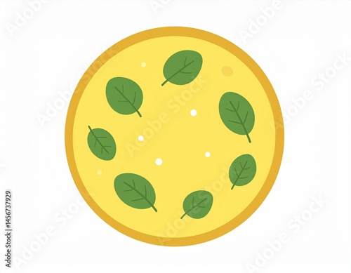 Obraz na płótnie Circular food dish with a yellow base, green leaves, and a subtle outer ring. It is a simple graphic w salonie