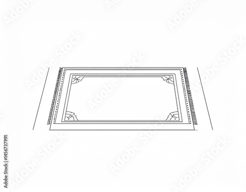 Obraz na płótnie Detailed drawing of a rectangular rug with tassels. Simple outlines on white background w salonie