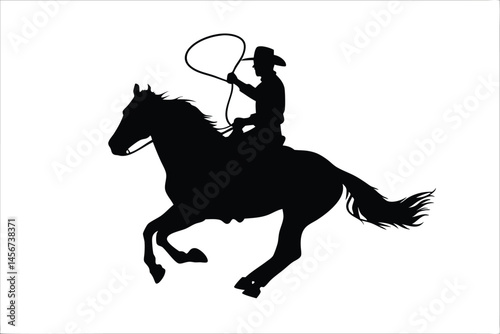 A running horse with cowboy silhouette vector, horse with cowboy black vector