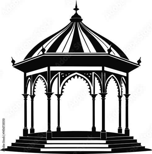 Gazebo silhouette, Gazebo silhouette vector, Gazebo icon, Black gazebo park silhouette vector, vector illustration