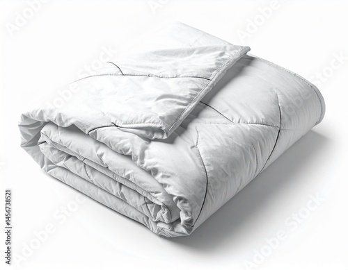 Obraz na płótnie Neatly folded, puffy white comforter with stitched pattern on clean white surface w salonie