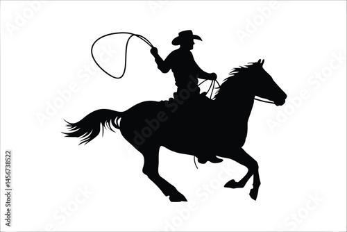A running horse with cowboy silhouette vector, horse with cowboy black vector