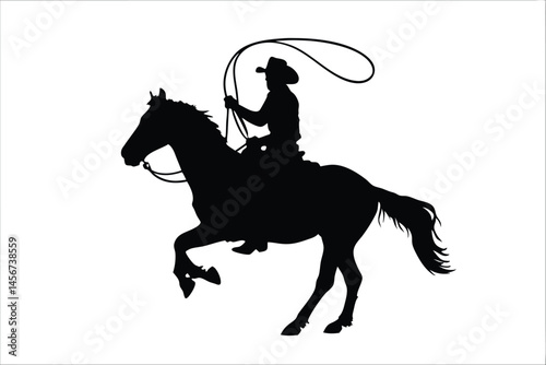 A running horse with cowboy silhouette vector, horse with cowboy black vector