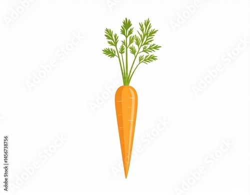 Obraz na płótnie An illustration of a single, ripe orange carrot with green leafy tops, placed against a clean white background w salonie