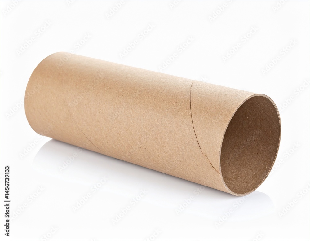Brown paper cylinder lies angled on a white surface