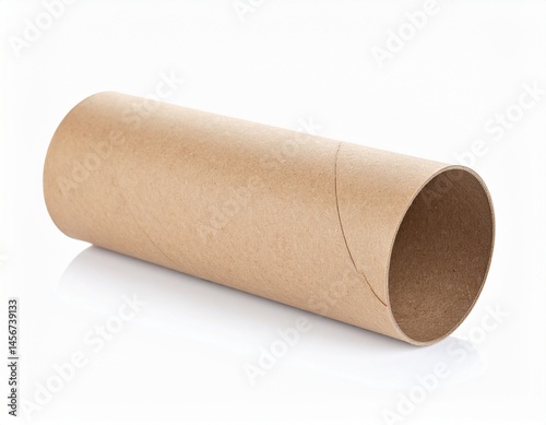 Brown paper cylinder lies angled on a white surface