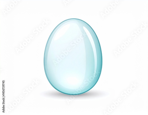 Obraz na płótnie An egg-shaped, light blue object with a shiny surface stands on a white surface with a gentle shadow w salonie
