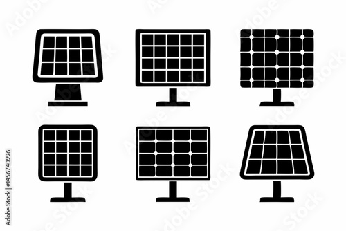 set of solar panel icon vector silhouette illustration isolated on white background