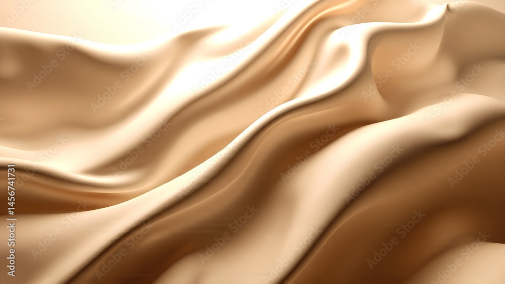Fototapeta premium Smooth, flowing beige fabric creates elegant waves and soft, luxurious textures in a gentle abstract composition.