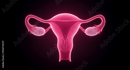 Glowing Pink Female Reproductive System 3D Medical Illustration