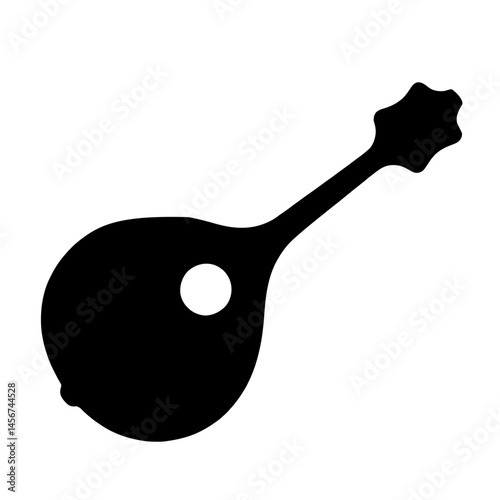 Minimalist black silhouette of a mandolin on a white background