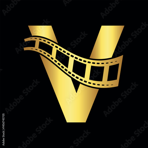 Movie film Logo combine with letter V vector template
