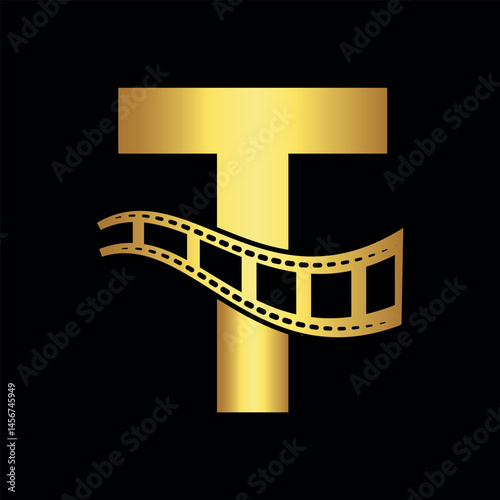 Movie film Logo combine with letter T vector template