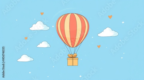 Wallpaper Mural Cute cartoon hot air balloon carrying gift box with hearts and stars in blue sky background Torontodigital.ca