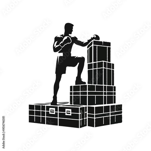 A boxer stand with pose silhouette vector . A boxer represents her body fitness.