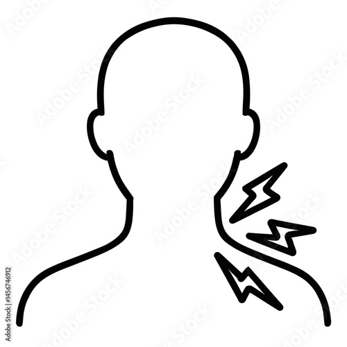 Human body anatomy line illustration with pain symbols in shoulder and throat