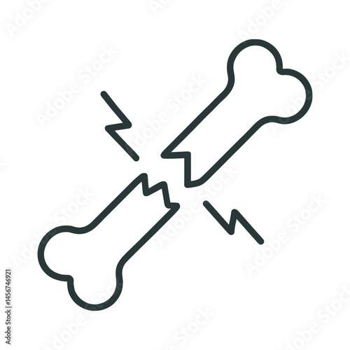 Broken bone icon with fracture symbol and pain lines