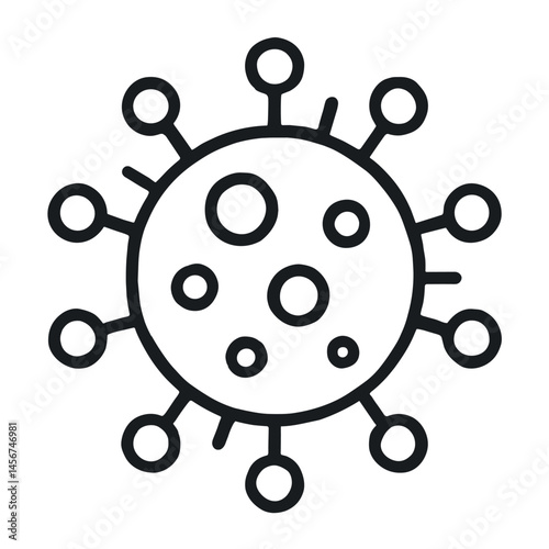 Black and white virus icon symbolizing disease and microbiology