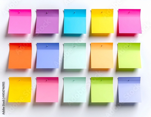 Colorful adhesive notes arranged, pinned on wall