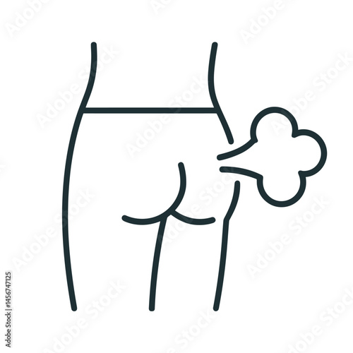 Cartoon outline of human backside with flatulence symbol