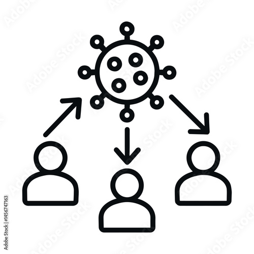 Virus transmission symbol with arrows indicating spread to people