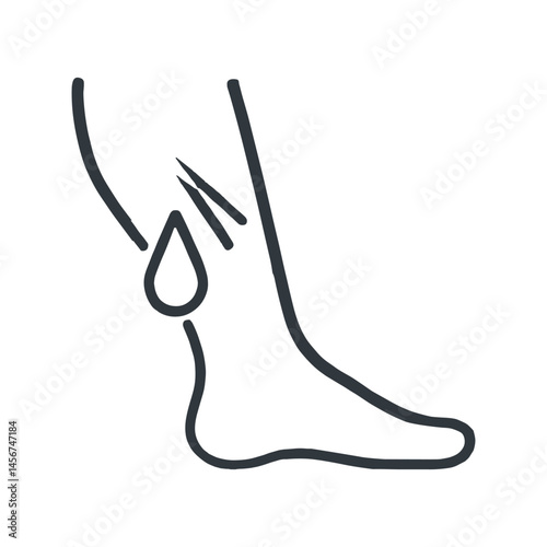 Minimalist black line art of foot with droplet - symbol of dryness or moisturizing
