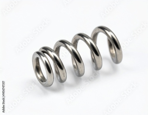 Obraz na płótnie Helical compression spring of metallic material sitting on plain white surface, creating clean shadow w salonie