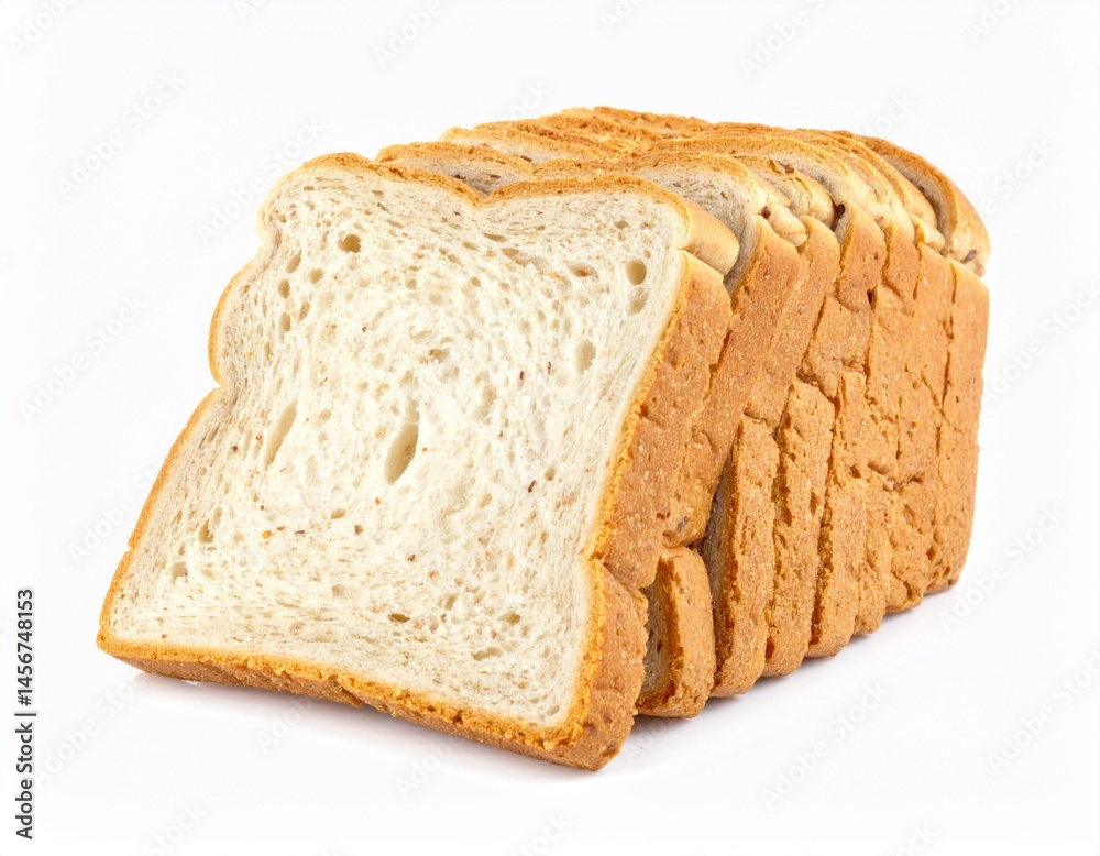 Stack of sliced bread, showing interior texture, crust colors, and various sliced sizes