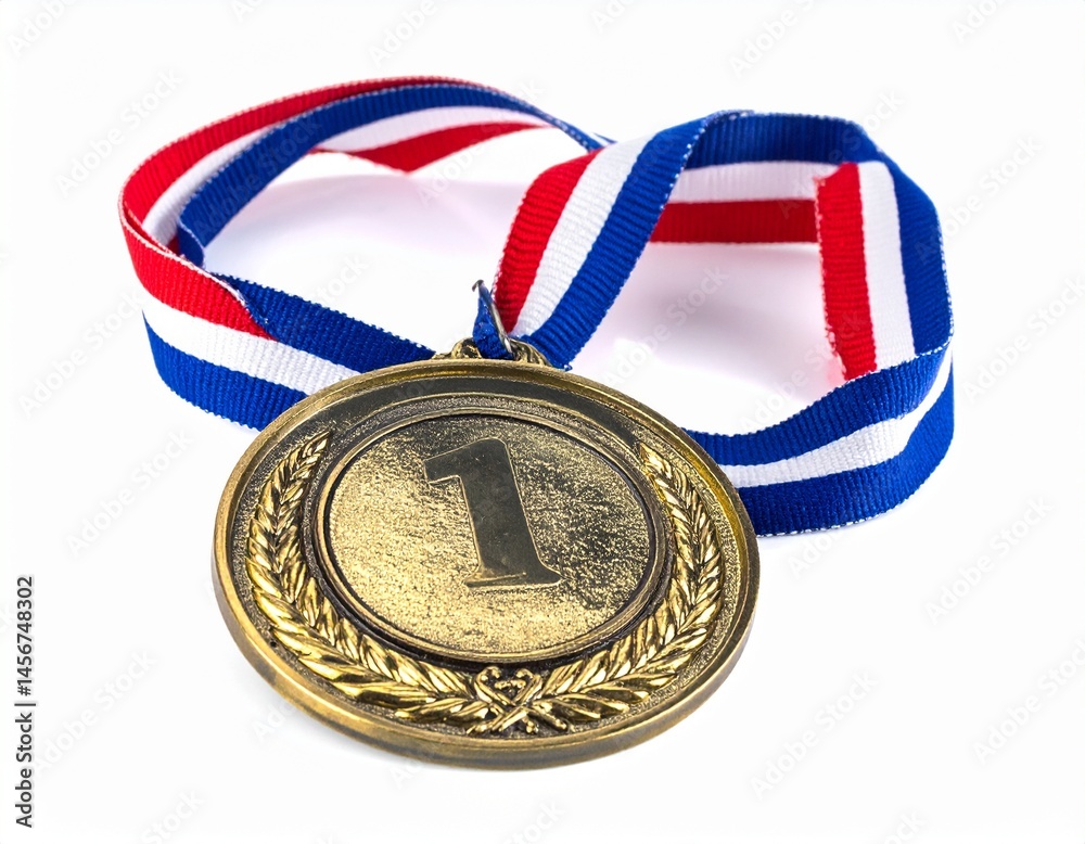 First place medal with a red, white, and blue ribbon on a white background