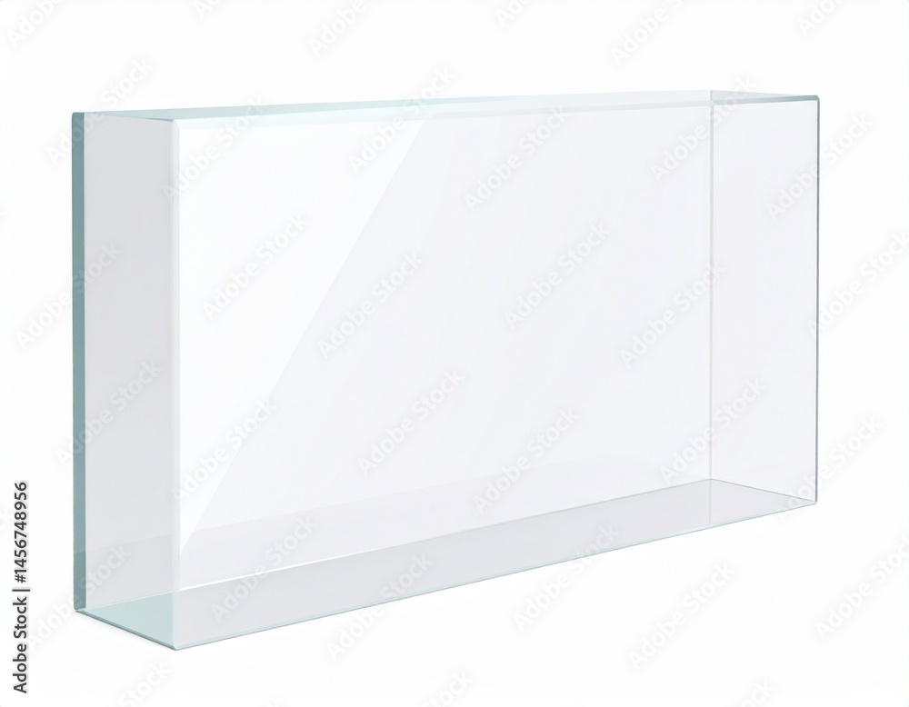 Clear, rectangular glass tank for aquariums, showing clean lines, transparent panels, and sturdy construction