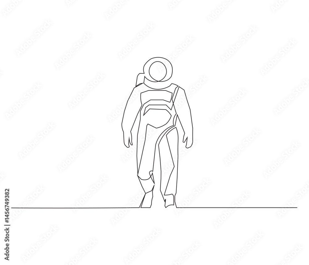 Naklejka premium One continuous line drawing of space astronaut . single line illustration of spaceman. International day of human space flight. editable outline