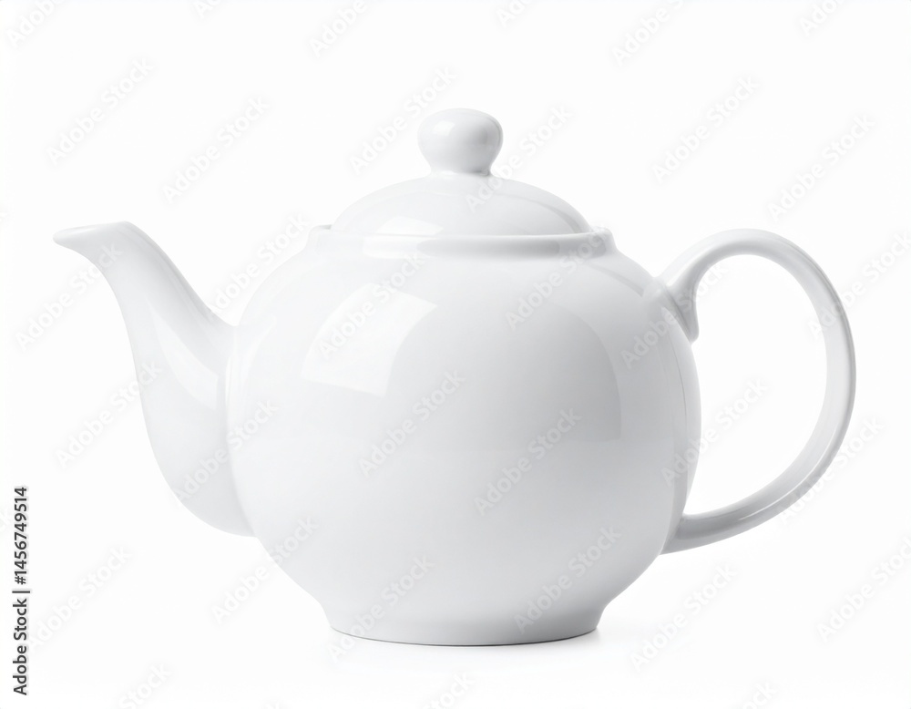 Elegant white teapot featuring a curved handle, spout, and a round knob on the lid