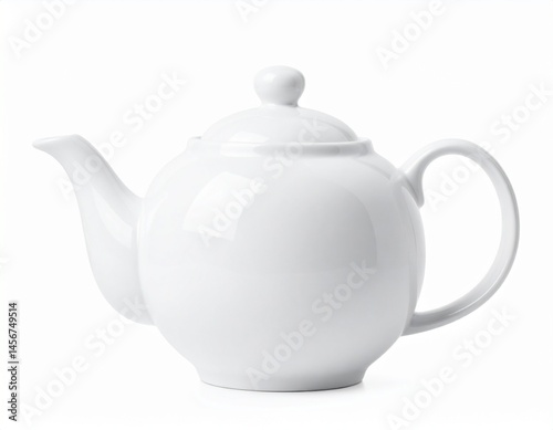 Elegant white teapot featuring a curved handle, spout, and a round knob on the lid