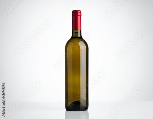 Obraz na płótnie Full wine bottle. The bottle is clear glass with a red cap; minimalist studio shot w salonie
