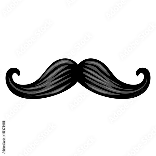 A stylized black mustache with curved ends, featuring a glossy finish and detailed texture.
