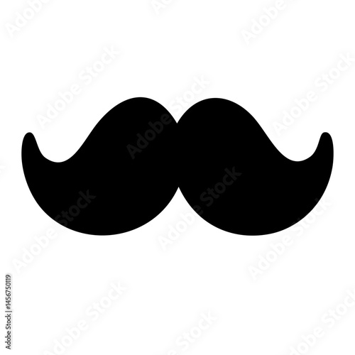 A simple black silhouette of a mustache on a white background, representing facial hair and style.