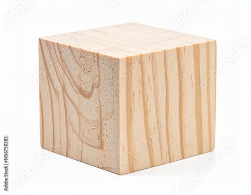 Obraz na płótnie Wooden block A simple, natural, light brown cube with visible wood grain on a white background w salonie