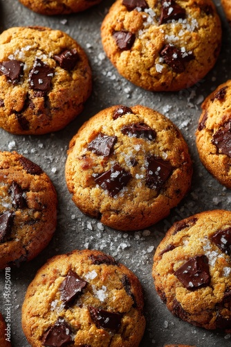 Crunchy almond cookies with broken pieces and crumbs on light background, close-up of golden brown biscuits