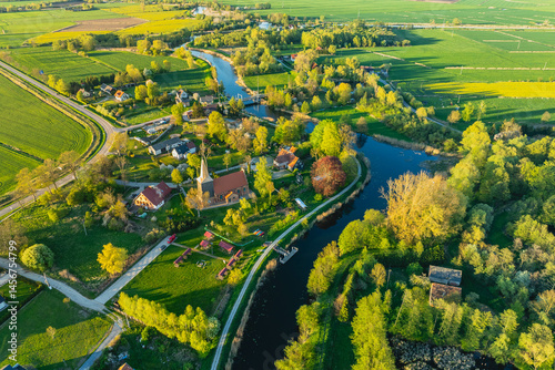 
Beautiful view from a drone of the village of Żelichowo in Żuławy, where the 