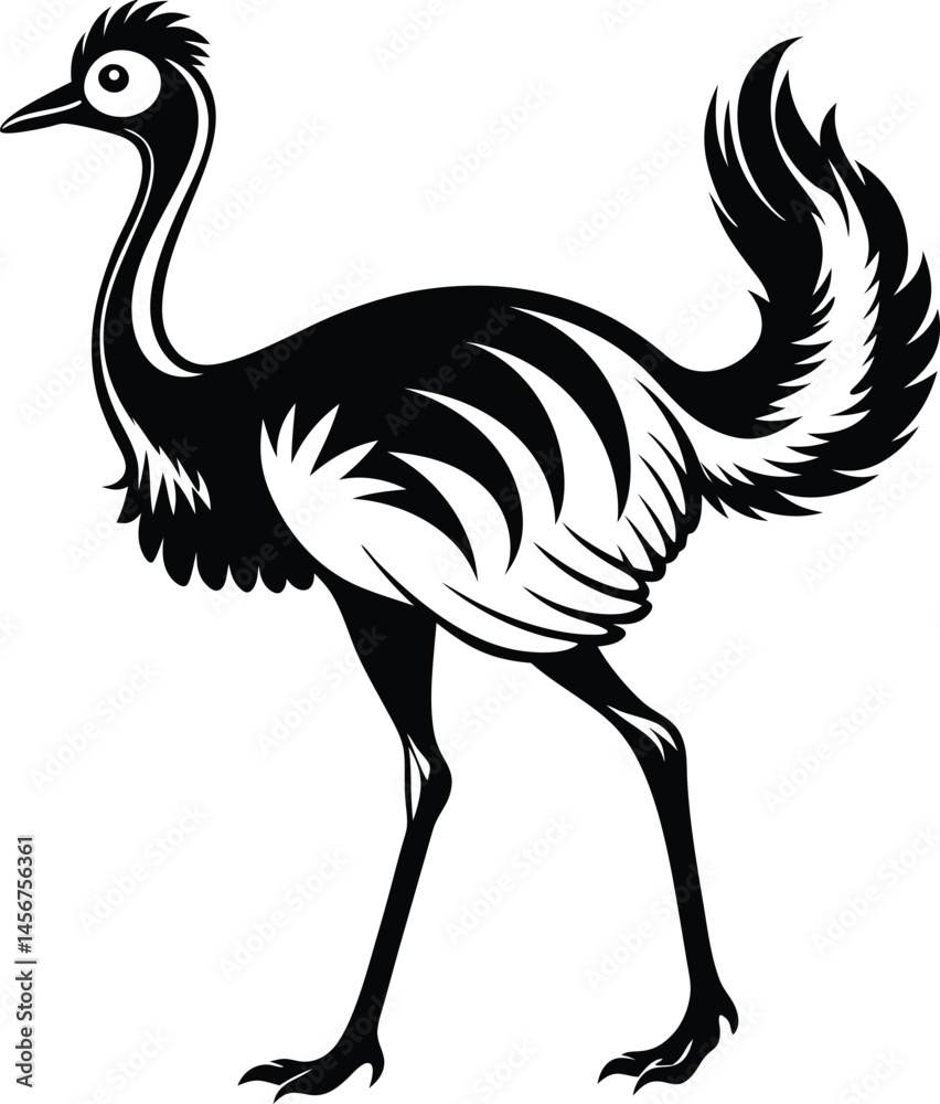 Fototapeta premium Ostrich silhouette, Ostrich silhouette vector, emu bird black silhouette, vector illustration